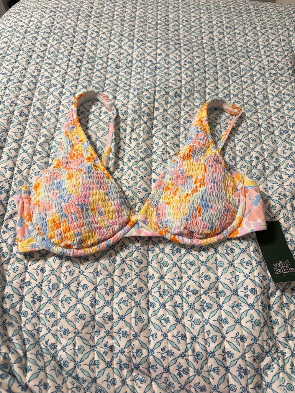 wild fable Multicolor Pastel Floral Smocked Bikini Top - Pink, Yellow, Blue